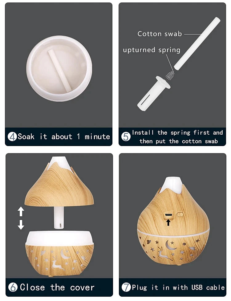 USB Ultrasonic Cool Mist Sprayer Essential Oil Fragrance 200ml Mini Home Wood Grain Air Humidifier Electric Air Aroma Diffuser