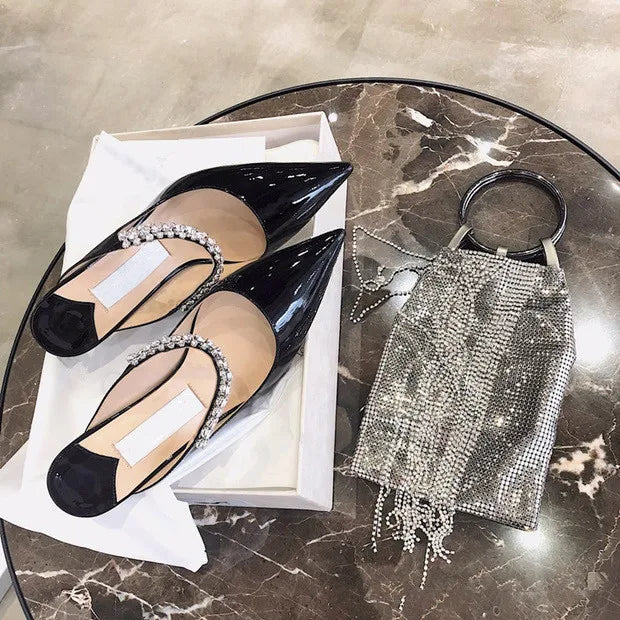 2025 Fashion Women Slippers Pointed Toe High Heels Sandals Sexy Stripper Party Slides Mule Ladies Shoes Slingbacks Slides