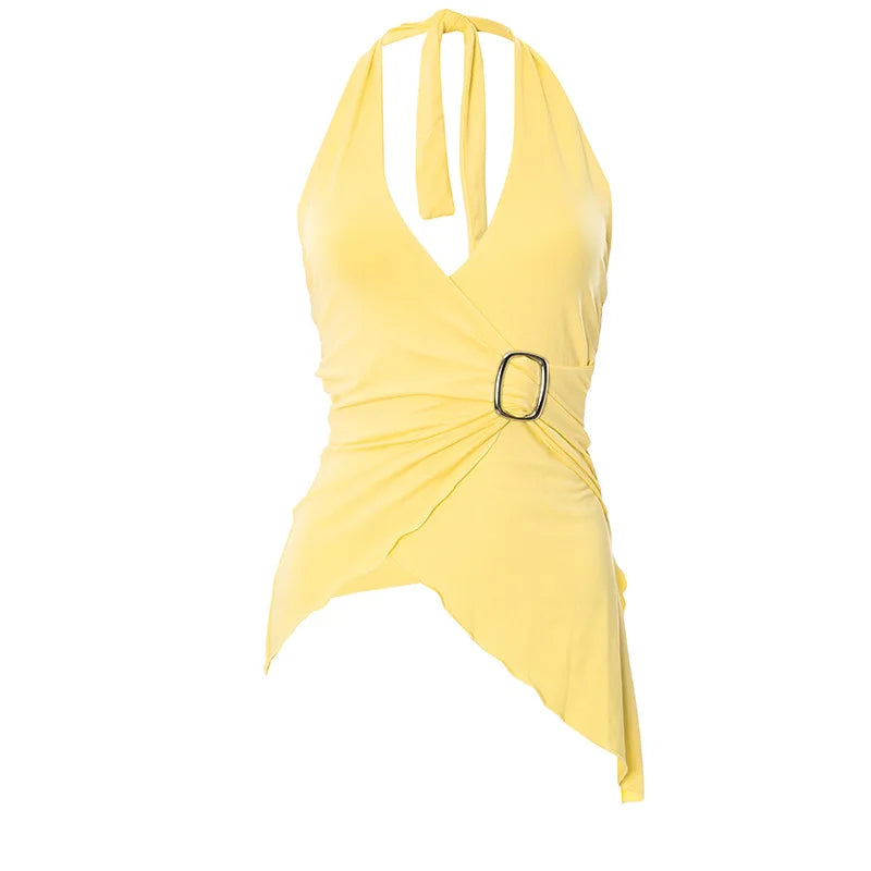 gestring Women Vest 2025 Summer New Solid Sleeveless V Neck Halter Cross Sexy Top Fashionable Slim Fit Short Ladies Tanks Camis