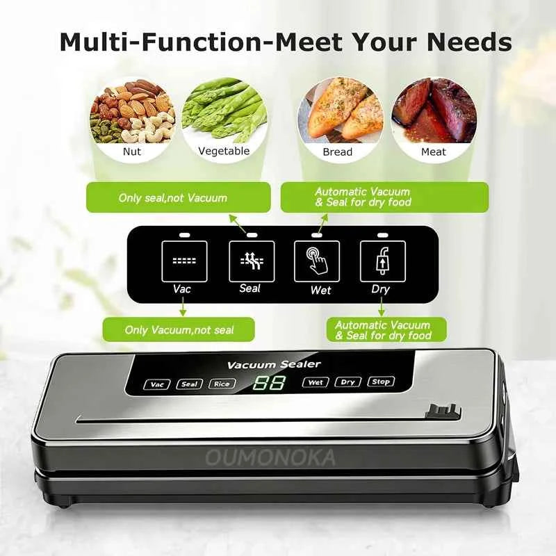 Electric Vacuum packaging machine Food Storage Seal Touch Button Dry/Wet Built-in Cutter Kitchen Food Sealing Vacuum Sealer
