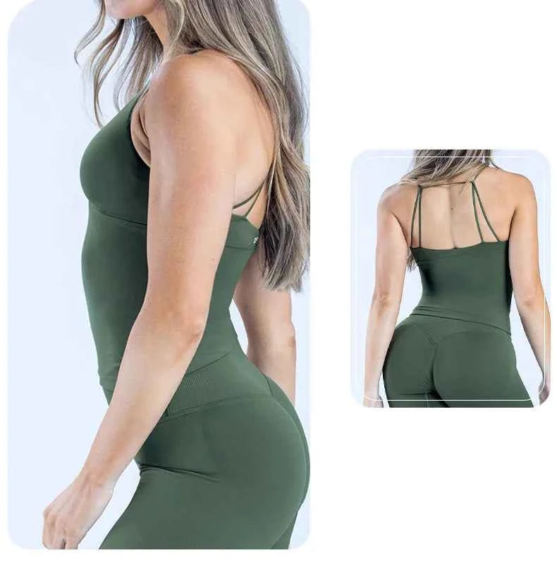 Women Seamless Cross Sports Vest Gym Yoga Tops with Padded  Sexy Backless Workout Fitness Camisole Running Sports Tops Summer