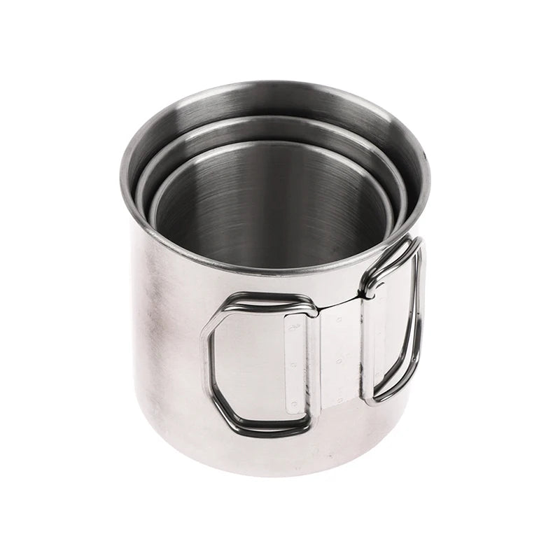 1Pc Stainless Steel Folding Portable CarabinerOutdoor Handle Cup Camping Cups for Home Outdoor Camping Accessories
