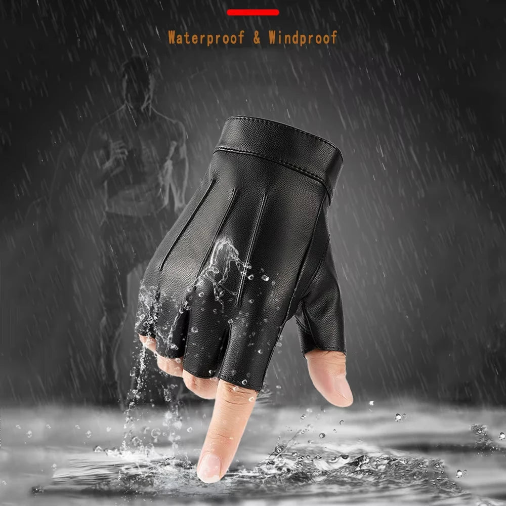 Men Women PU Leather Gloves Lovers Fingerless Mittens Black Half Finger Outdoor Tactical Mens Leather Driving Gloves
