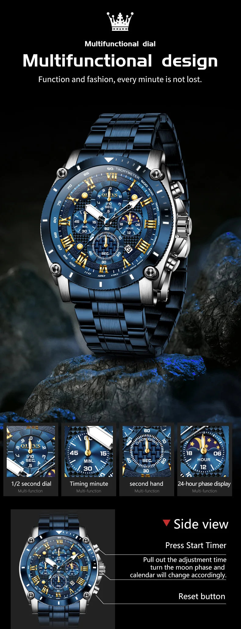 OLEVS Watches Man 3689 Multifunctional Sports Quartz Watch 30m Waterproof Luminous Date Mens Watch Original Business Brand