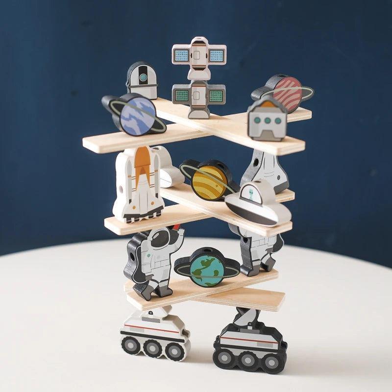Baby Threading Toy Outer Space Wooden Seesaw Toy Blocks Board Games Montessori Hands-on Ability Educational Children Blocks Gift