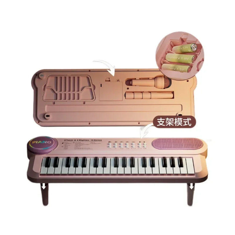 37-Key Kids Piano Keyboard Musical Toy with Microphone Music Score for Early Learning Interactive Play Best Gift Christmas Gift