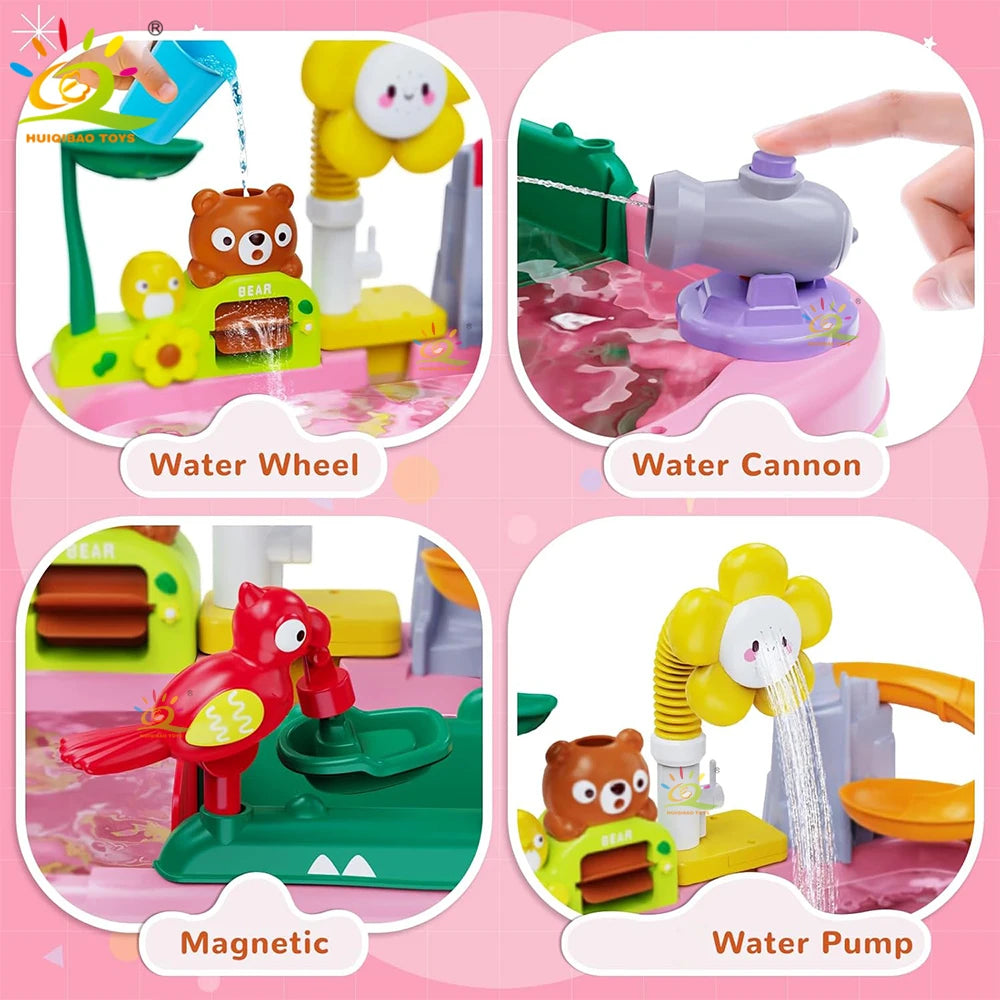 Electric Kitchen Play Set for Kids, Sink, Fishing Slide Water Park, Family Role-Playing Games, Early Learning Toys for Babies
