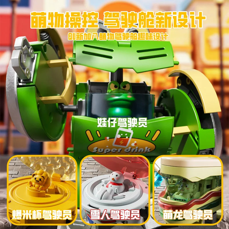 Kids Transformation Robot Toy Fun Simulation Food, Sandwich-making Mecha Robot Models Drink-shaped Free Transformation Robot Toy