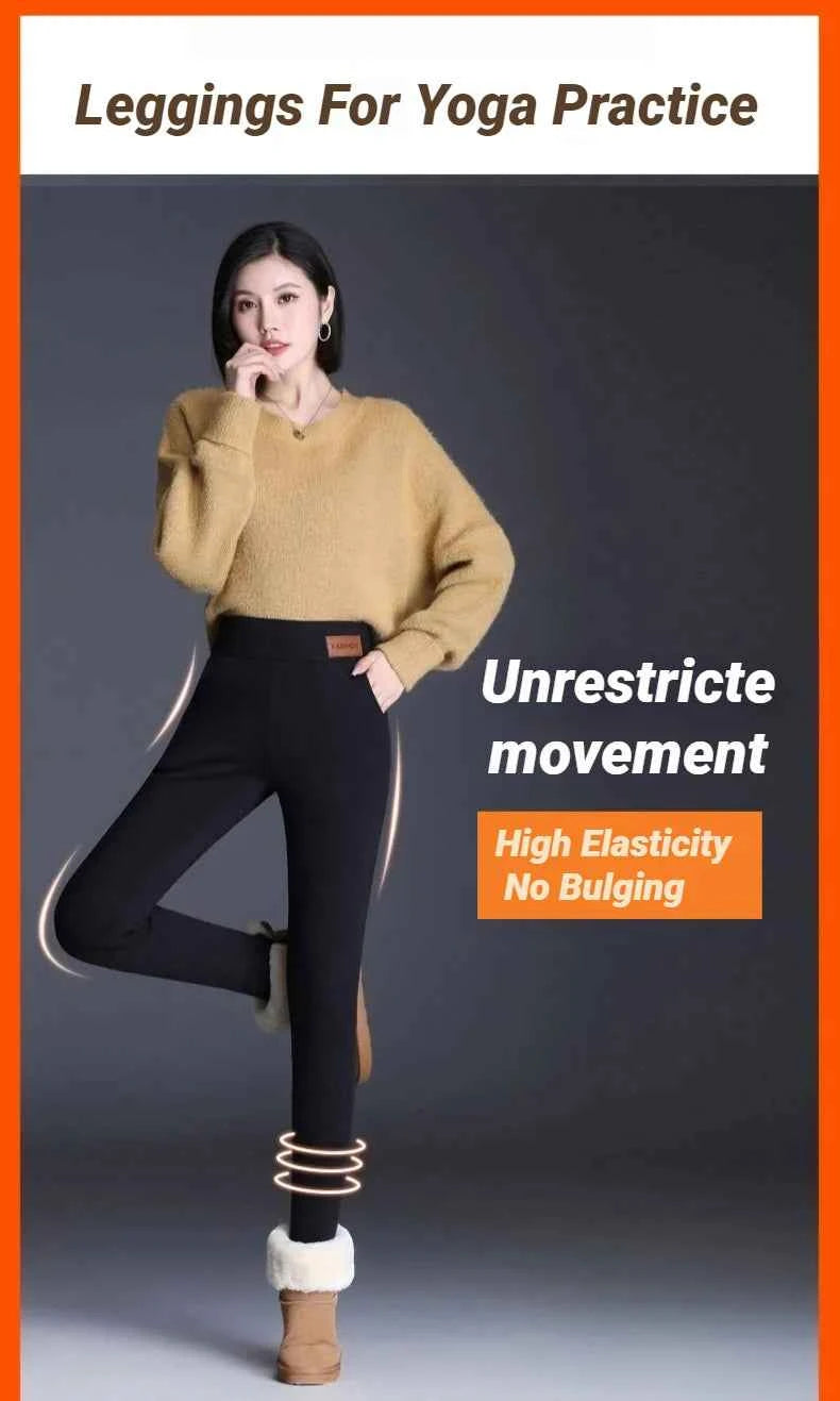 Women Thermal Leggings Winter Warm Sexy Elastic Translucent Pantyhose Female Fleece High Waist Slim Thicken Tight Pants Black