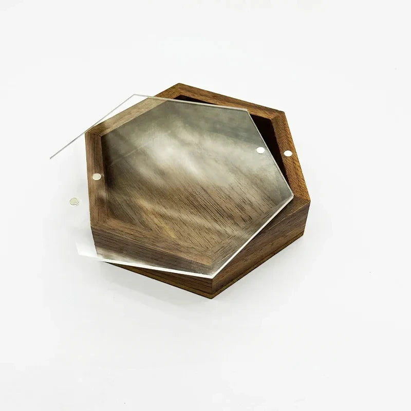 1PCS Creative Acrylic Board Hexagon Box Natural Wood Storage Wooden Box for Necklace Ring Gift Wooden Jewelry Organizer Cases
