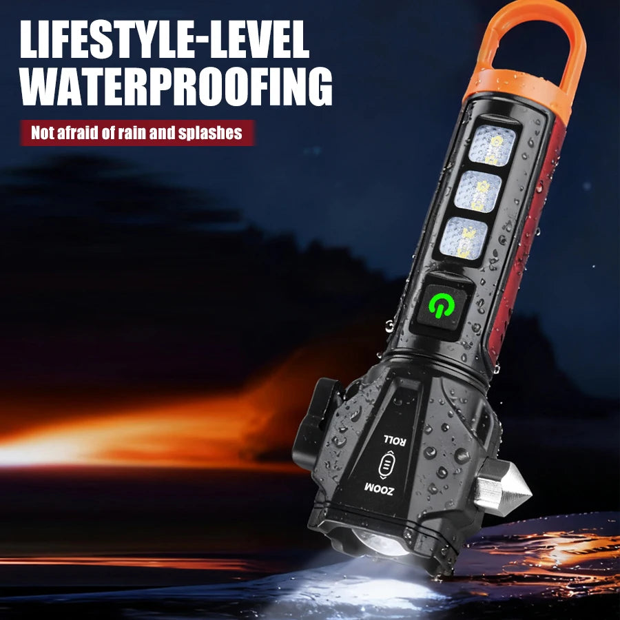 Tactical Led  Flashlight for Emergency Defense,with Safety Hammer, Seatbelt Cutter & Strobe Mode for Emergency Survival & Safety