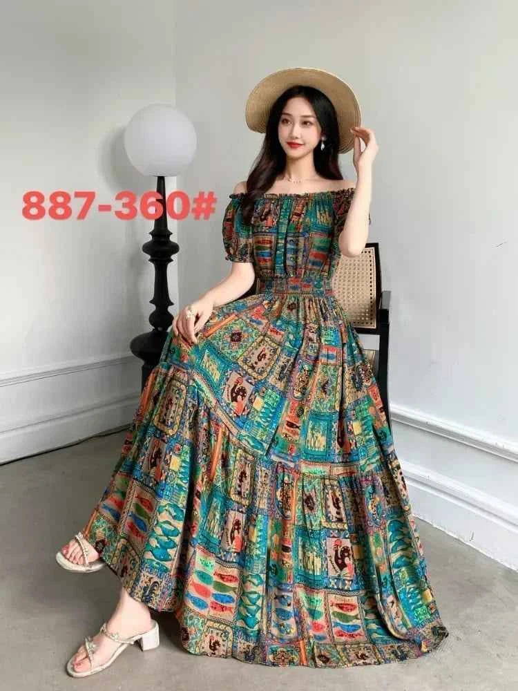 Long Maxi Dress Women Clothing Spring Summer Bohemian Holiday Beach Korean Style Floral Vintage Slim Vestidos Robe Dresses Boho