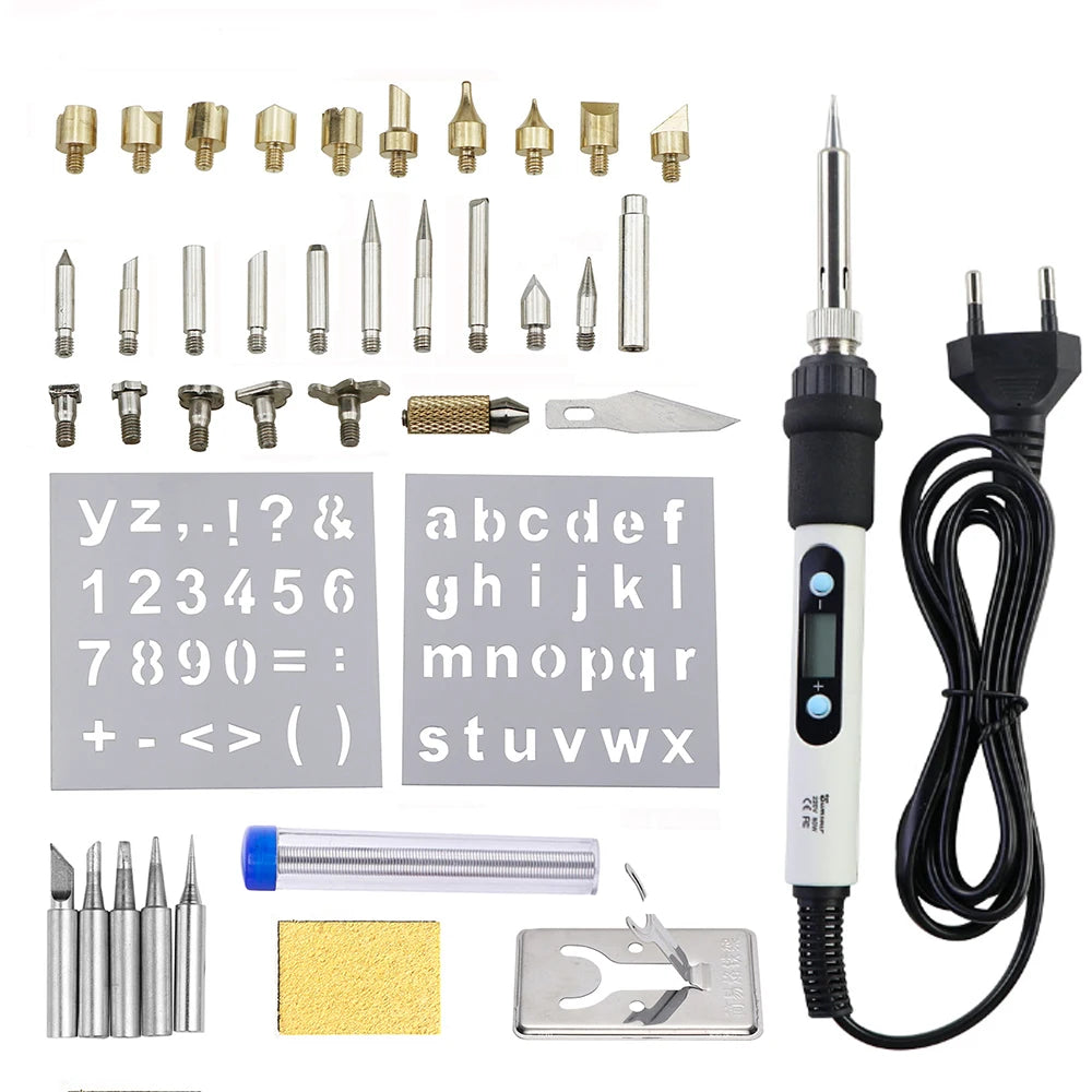 Wood Burning Carving Pyrography Pen Kit Adjustable Temperature Electric Soldering Iron Welding Wood Embossing Burning Tool