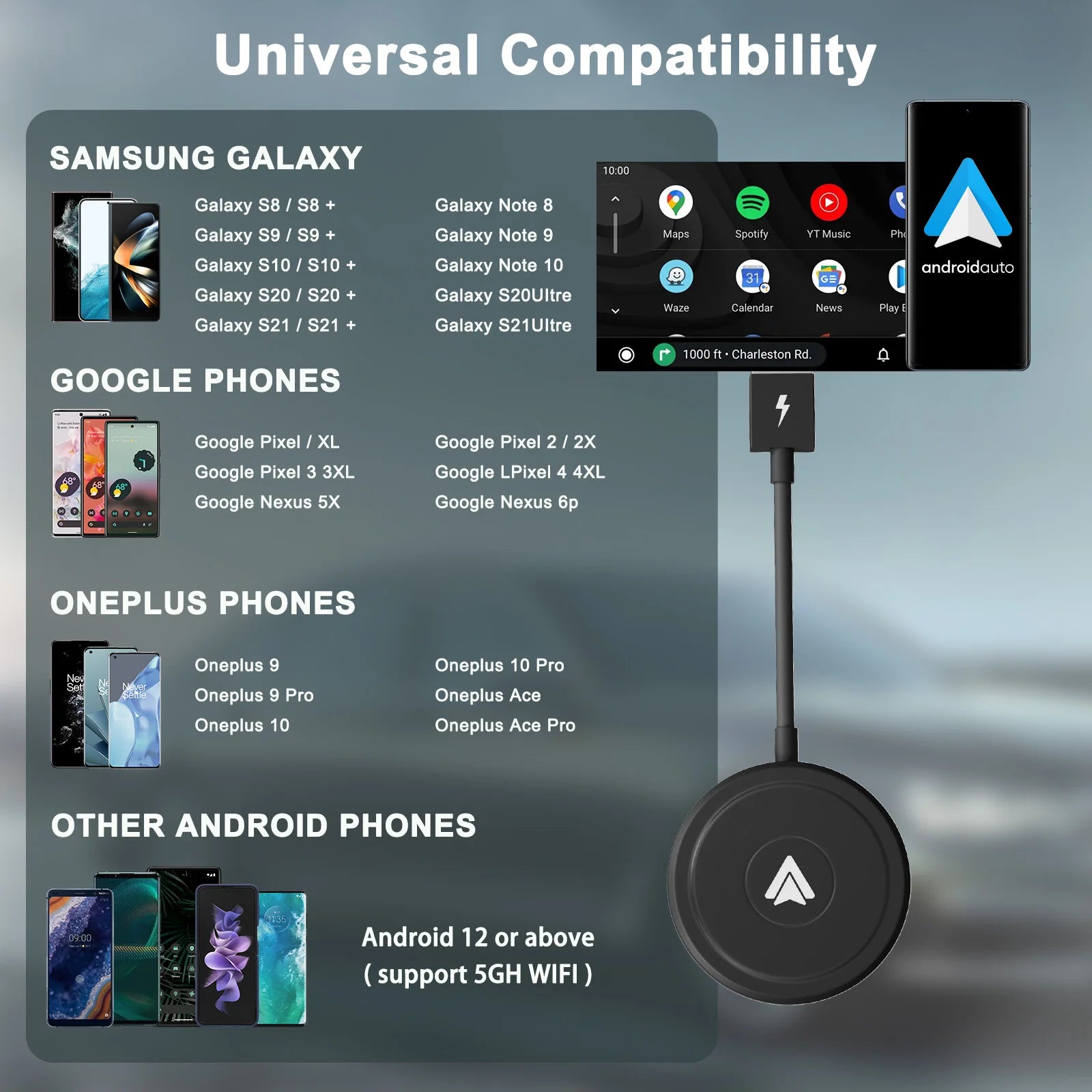 Wireless Android Auto Adapter for Wired Android Auto Car & Android Phones, Android Auto Dongle Convert Factory Wired to Wireless