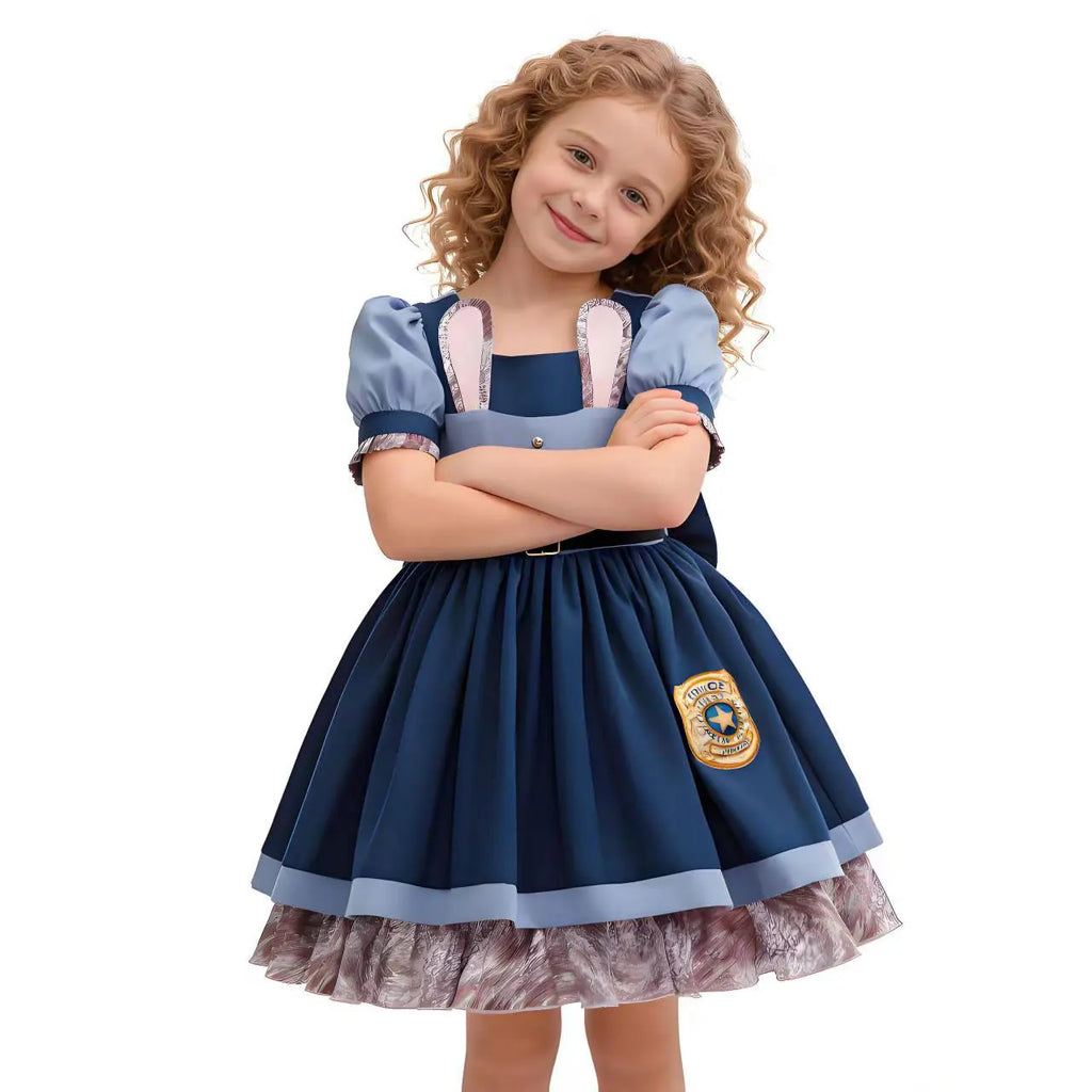 Disney Girls Cosplay Zootopia 2 Police Officer Judy Bunny Dress For Kids Holiday Party Cute Dress With Accessories Fancy Set
