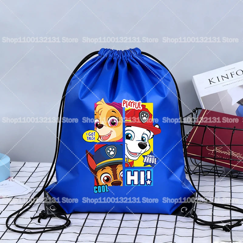 Paw Patrol Drawstring Bags Anime Chase Bundle Pockets Cartoon Portable Polyester Storage Pouches Boys Girls Shoulders Bag Gift