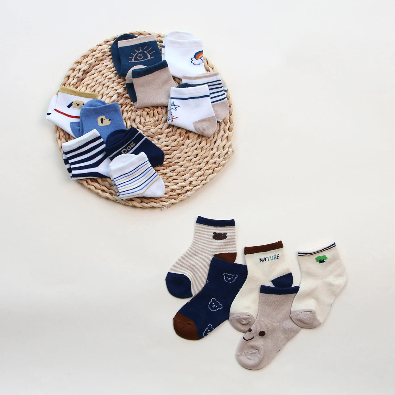 5 Pairs Summer Cotton Socks for Boy Girl Cute Cartoon Thin Breathable Baby Middle Tube Socks Fashion Stripe Kids Socks 0-3 Years