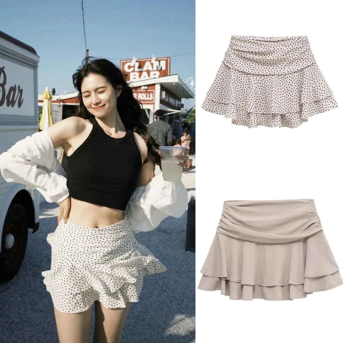 ETJ 2025  women's summer new sexy fashion hot girl style flouncy stacked decoration mid-waist short skirt pants