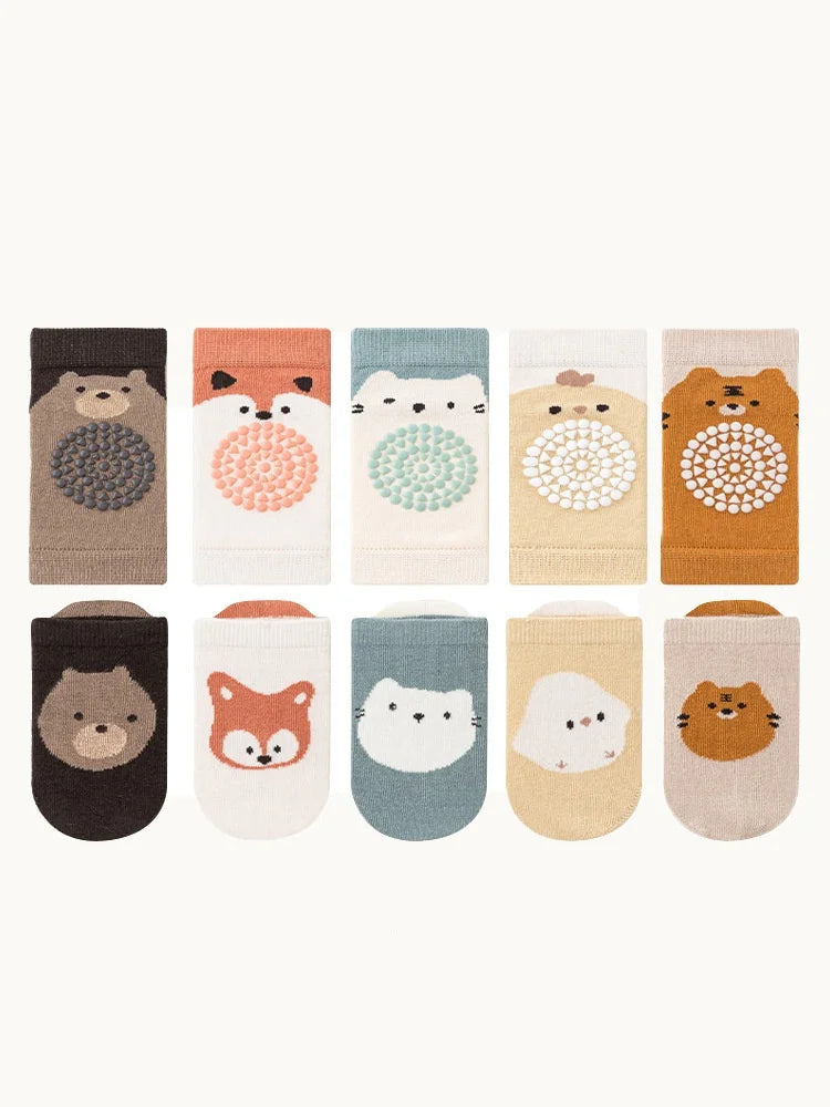 Kids Baby Anti-slip Cartoon Knee Pads Socks Sets Thin Cotton Mesh Crawling Knit Knee Pads Infant Toddler Floor Socks For 0-3 Yrs