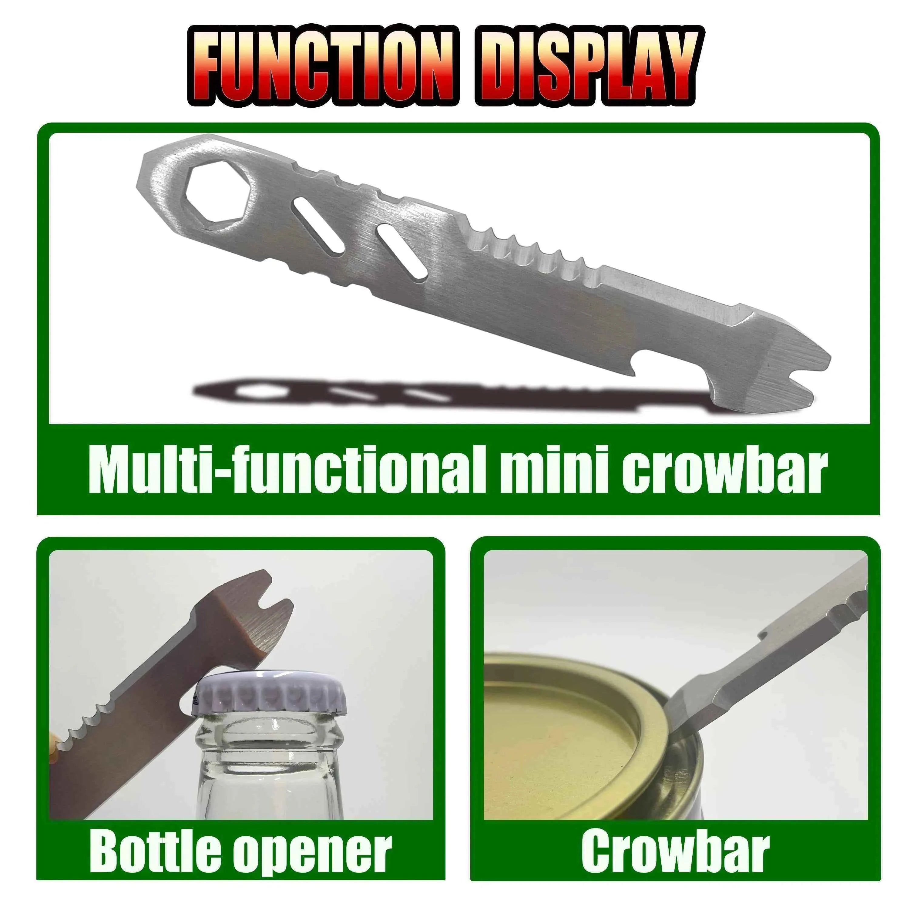 Mini stainless steel crowbar, multi-function Allen wrench, Bottle opener , portable outdoor camping Edc tool