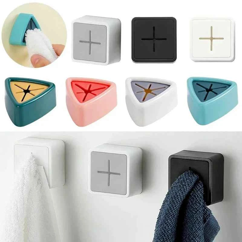 Towel Plug Holder Self Adhesive Wall Mounted Bathroom Hook Storage Rack Waterproof Kitchen Rag Dishcloth Clip Organizer Hooks