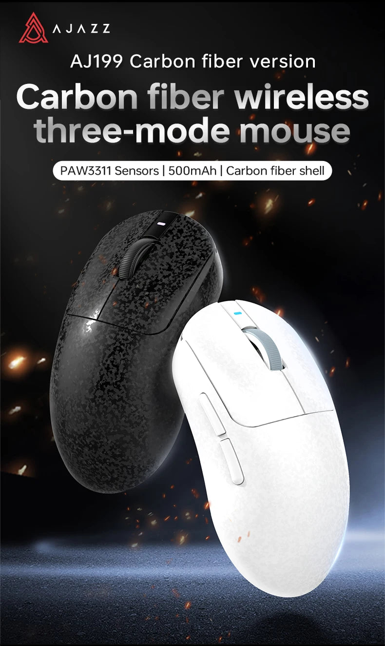 AJAZZ AJ199/AI Three-Mode Gaming Mouse 24000DPI/PAW3311 Sensor/Carbon Fiber Ultra-Thin Design /2.4G+ Bluetooth 5.0+ Wired Mouse
