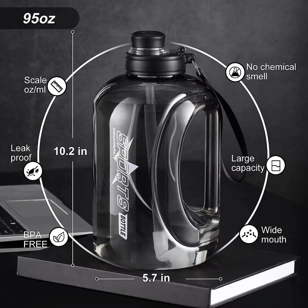 Large Capacity Water Bottle with Straw  & Strap Portable Handle BPA Free Eco-Friendly Perfect for Outdoor Sports and Fitness