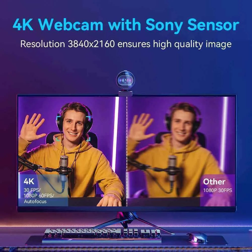 Webcam 4K Streaming Web Camera 1080P 60FPS USB Camera EMEET S600 Autofocus Living Stream Camera With Mics for Tiktok/YouTube