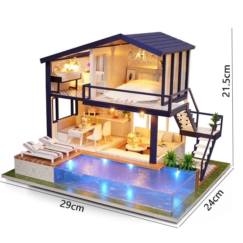 DIY Wooden Dollhouse Mini Building Kit Handmade Doll House Case Model 3D Puzzle Assembly With Furniture Toys For Christmas Gifts