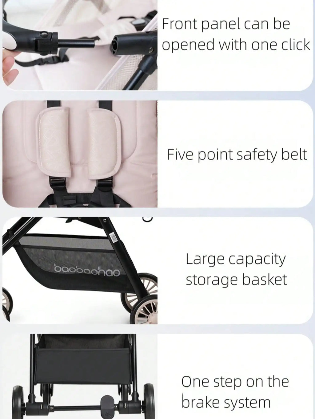 Baby stroller is lightweight, foldable, can sit or lie down, portable baby stroller with mesh design, cool and breathable