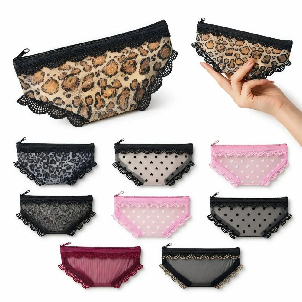 New Briefs Shape Cosmetic Bag Mesh Lace Heart Makeup Storage Pouch Y2K Transparent Toiletry Bag Storage for Travel