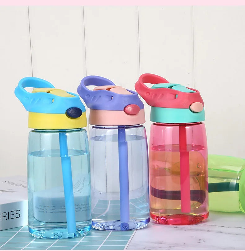 480ML Water Bottle With Straw Portable Plastic Bottles Outdoor Leakproof Cup Kids Girls Summer Cold Water Juice Drinking Bottle