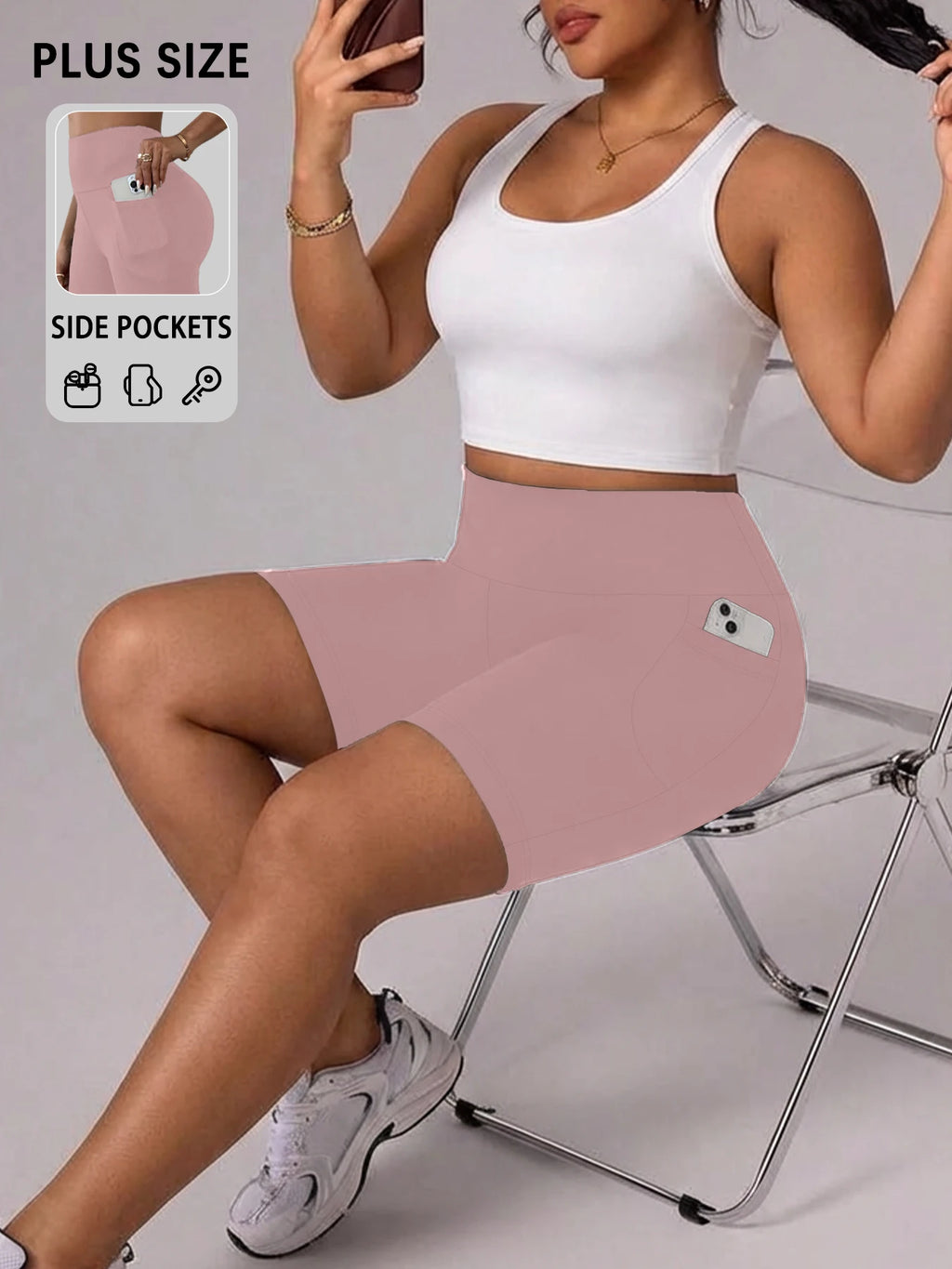 Plus Size Women Athletic Shorts with Pockets.5 Inch High Waisted Biker Super Soft Tummy Control No See Through