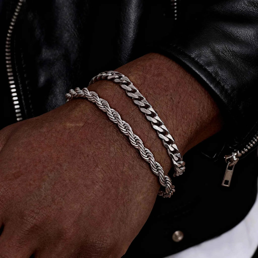 2pcs Men's Chain Bracelets,Stainless Steel Silver Gold Black Color Twist Rope Chain Wristband,Trendy Cuban Link Chains Gift