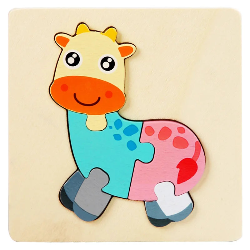10.7cm/4.21in Kids Colorful 3D Puzzles Montessori Games Cartoon Animals Jigsaw Puzzle Baby Educational Wooden Toys for Children