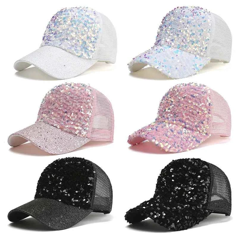 Shiny Sequins Baseball Hat For Women Summer Mesh Duck Tongue Cap Cool Breathable Outdoor Sunshade Visors Fashion Girl Peaked Cap