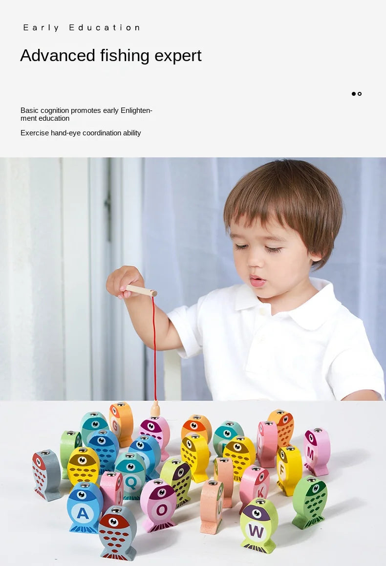 Kids Wooden Fishing Game Toy Gifts Early Education Alphabet Numeric Cognitive Toys Children Interactive Games Toys for Gifts