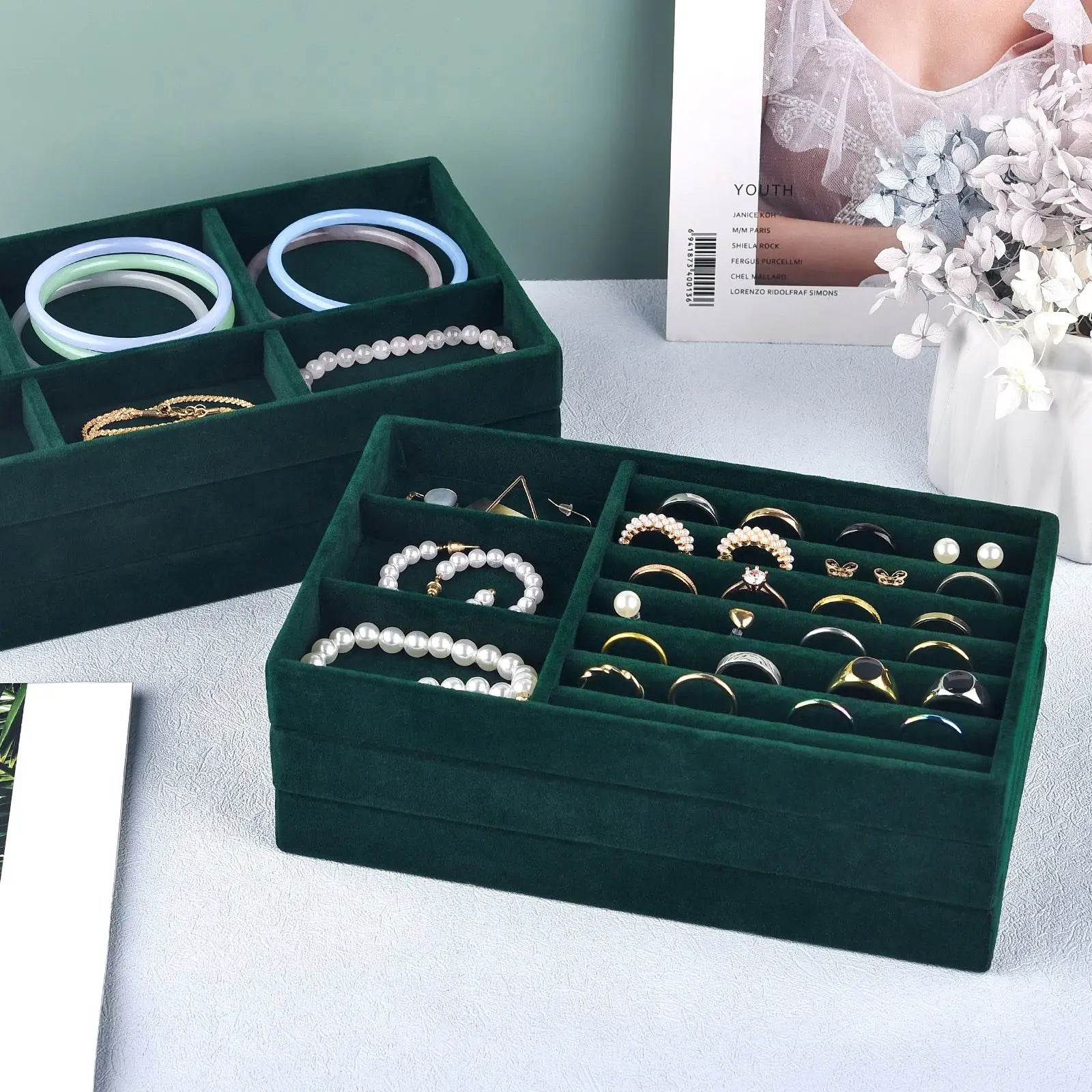 Velvet Jewelry Box Organizer DIY Earring Necklace Ring Jewelry Display Tray Portable Storage Box Jewelry Organizer Display Case