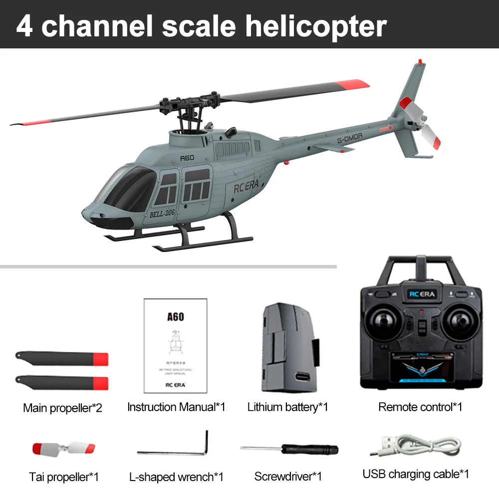 RC ERA A60 4CH Helicopter 1/42 Scale BELL-206 Optical Flow Positioning 10min Fly Time 2.4G 120M 6-Axis Gyroscope Brushless Plane