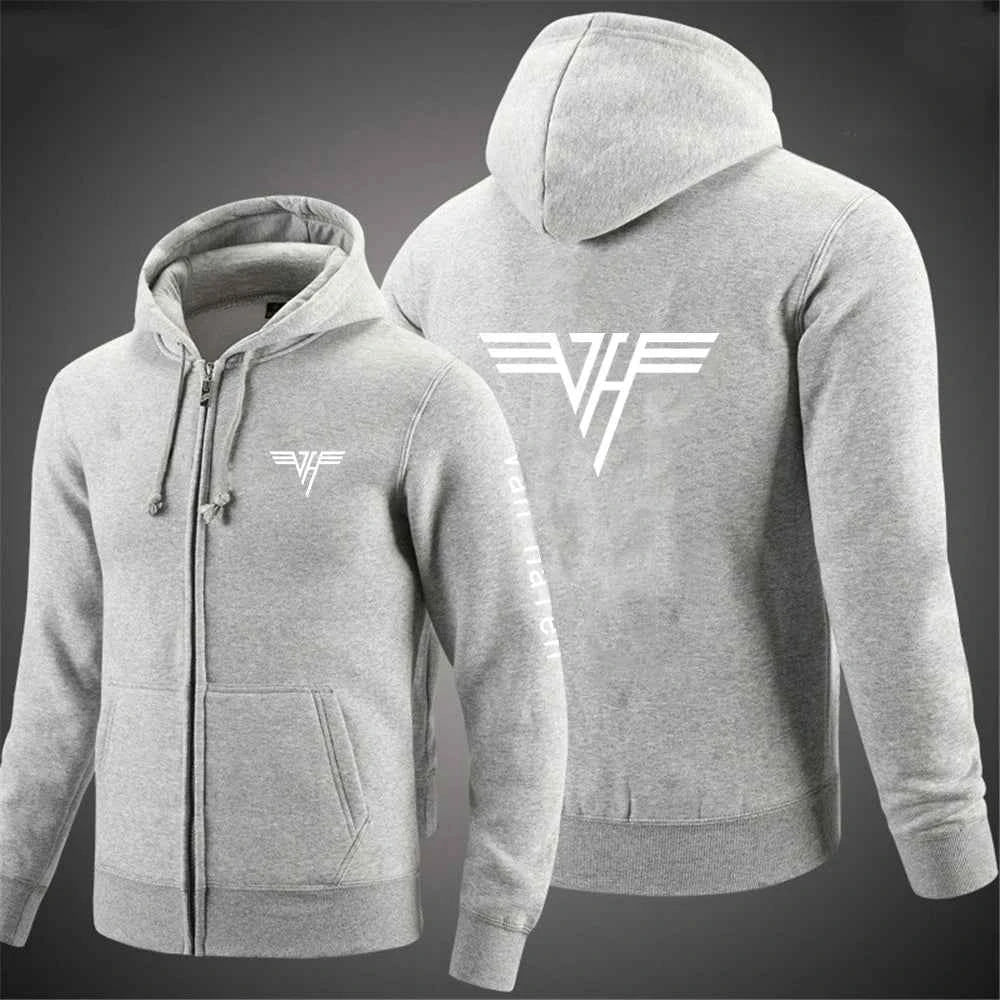 2024 Spring Autumn Van Halen Logo Printing Solid Color Classic Hooded Hoodies Men's Trendy Sports Casual Long Sleeve Loose Coat