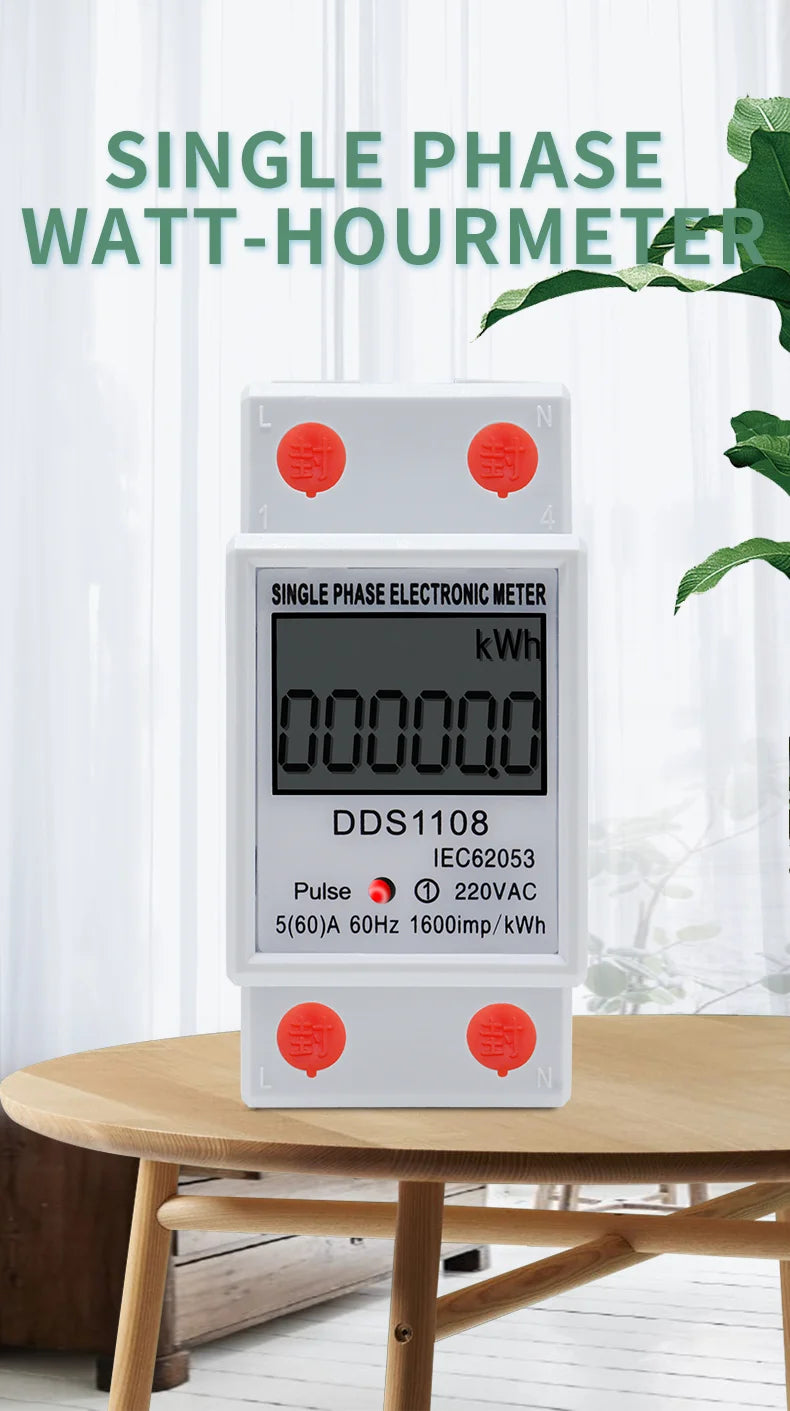 LCD Digital Display Power Consumption Meter Single Phase Energy Meter Watt Wattmeter kWh 230V AC 50Hz 60A Electric Din Rail