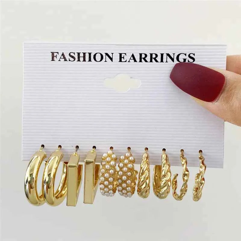 Silver Color Twist Hoop Earrings Set Brincos Heart Pearl Hoops Vintage Metal Geometric Earrings for Women 2023 Trendy Jewerly