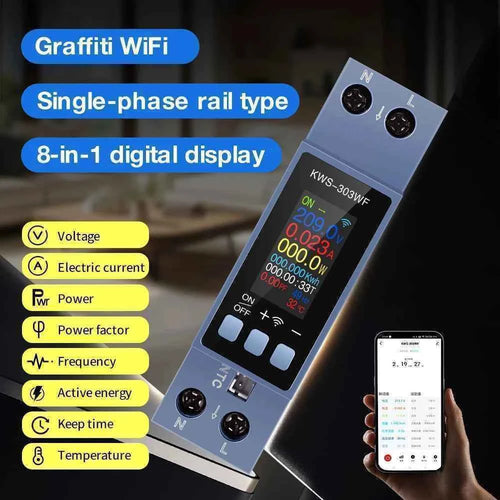 8 in1 Energy Meter AC Meter Color Screen Voltage Current Power Meter Smart Timer Switch Two-phase Din Rail Metering