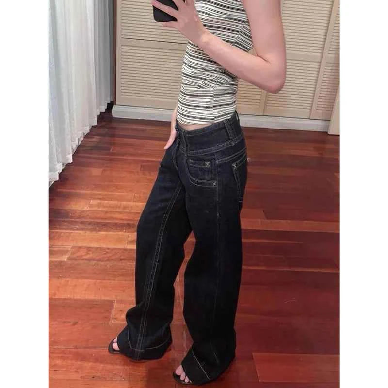 Women Blue Y2k Baggy Straight Jeans Harajuku Vintage Boyfriend Denim Trousers Japanese 2000s Style Jeans Pants Oversize Clothes