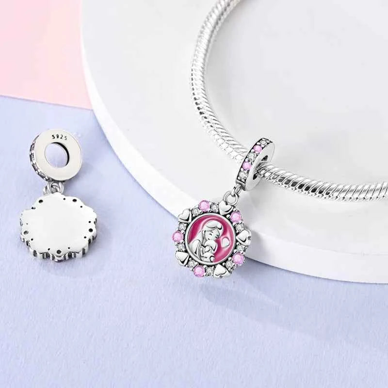 Original 925 Sterling Silver Charm Bead Mother's Day Love Heart Family Charm Bead Pendant Fits Bracelet Womens Jewelry Gifts