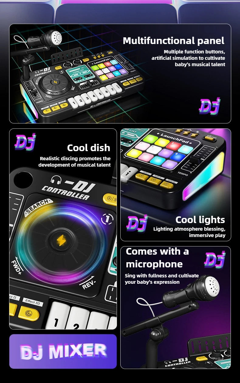 Kids Simulation DJ Mixer Controller Toys Multifunctional Music Effects Electronic Piano Keyboard Learning Birthday Gift Boy Girl