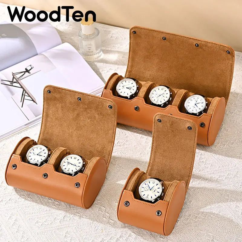 WoodTen Portable Jewelry Box Jewelry Organizer Roll 1 2 3 slot Watch Storage Box With Pillow Wristwatch Bag Gift Box Watch Case