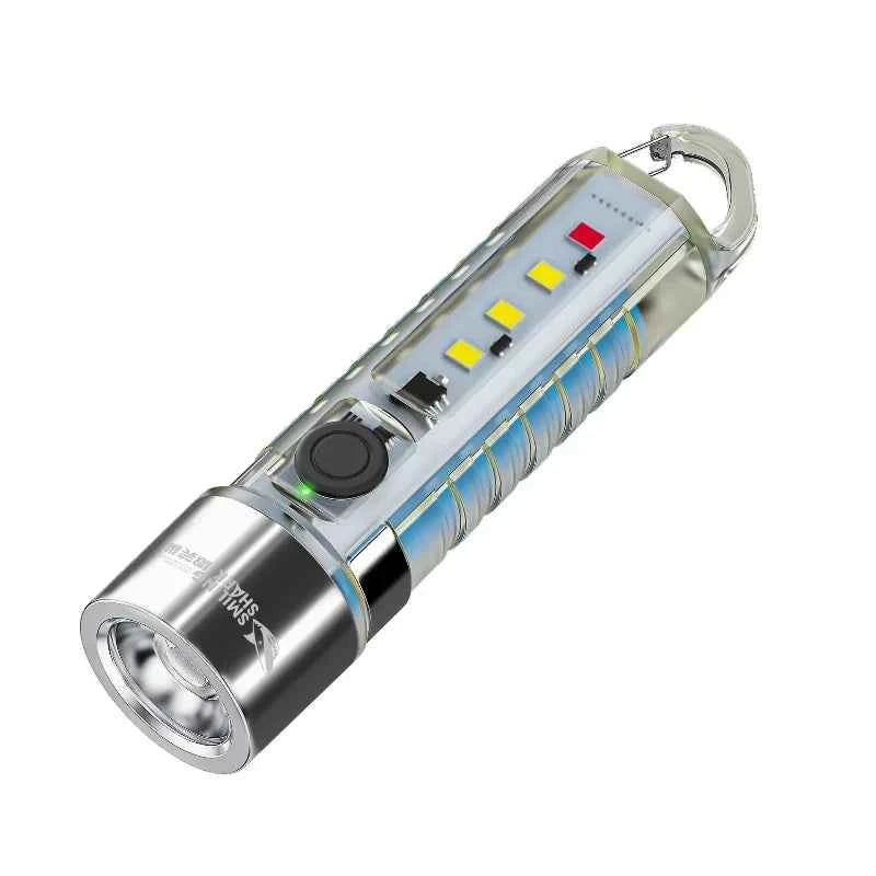 Smile Shark New LED Mini Strong Light Rechargeable Flashlight Super Bright Multifunctional Keychain Outdoor Warning Household