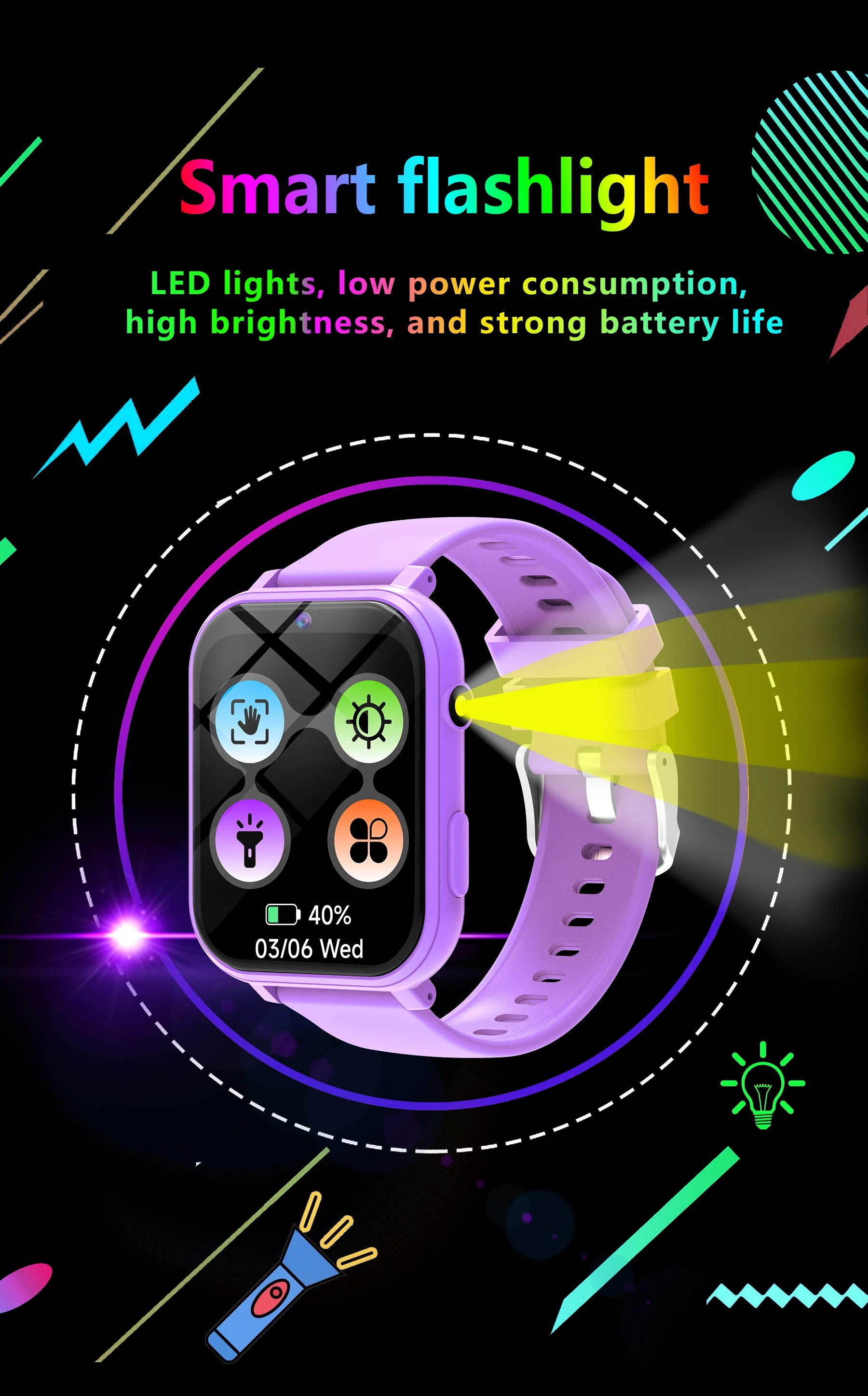 Kids Smart Watch with Camera for Boys Girls Age 4-12 Educational Game Watch Pedometer Alarm Flashlight Birthday Gifts Funny Toy