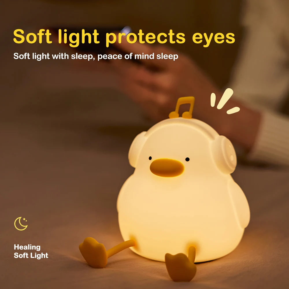 LED Night Light Cute Duck Cartoon Animals Silicone Lamp for Children Kid Touch Sensor Timing USB Rechargeable for Birthday Gifts